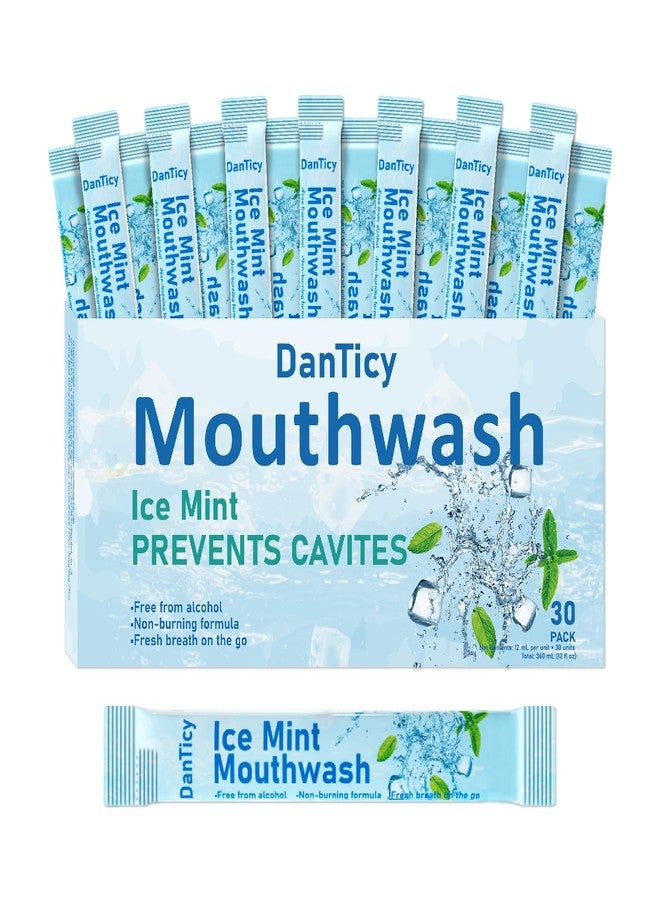 DanTicy Mouthwash Travel Size, Alcohol-Free Mouthwash, Portable, Fresh Breath, Mini Packets, 30 Count, Ice Mint - Image 1